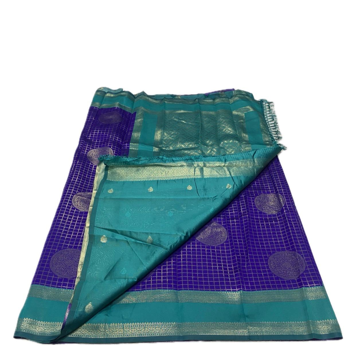 Thrithya Gaddu Silk Checks Saree Violet