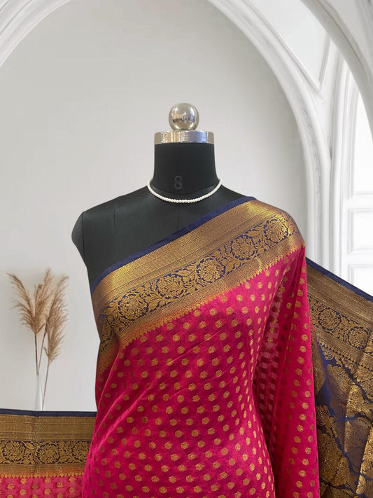 Aami Pink Georgette Banarasi Butta Saree in Peach