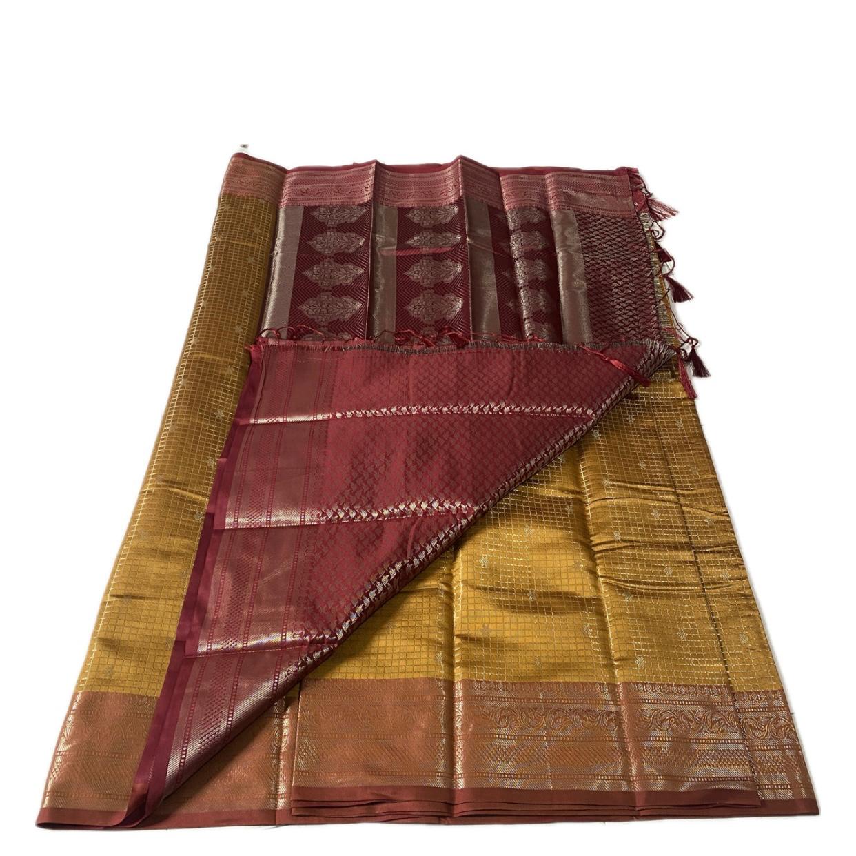 Anamika Semi Silk Checkered Saree in Yellow