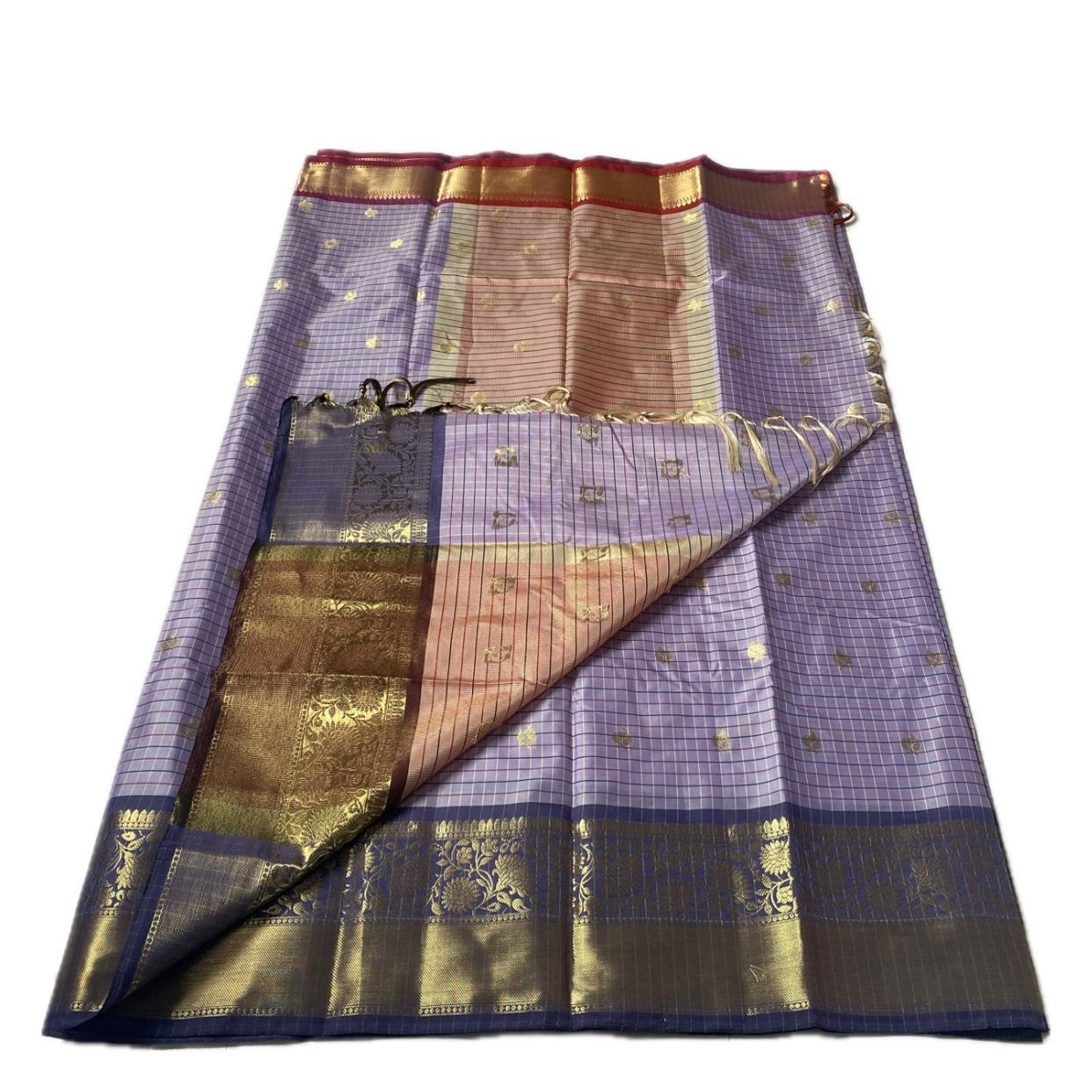 Yamuna Checks Saree with Tassels in Lavender Elegance