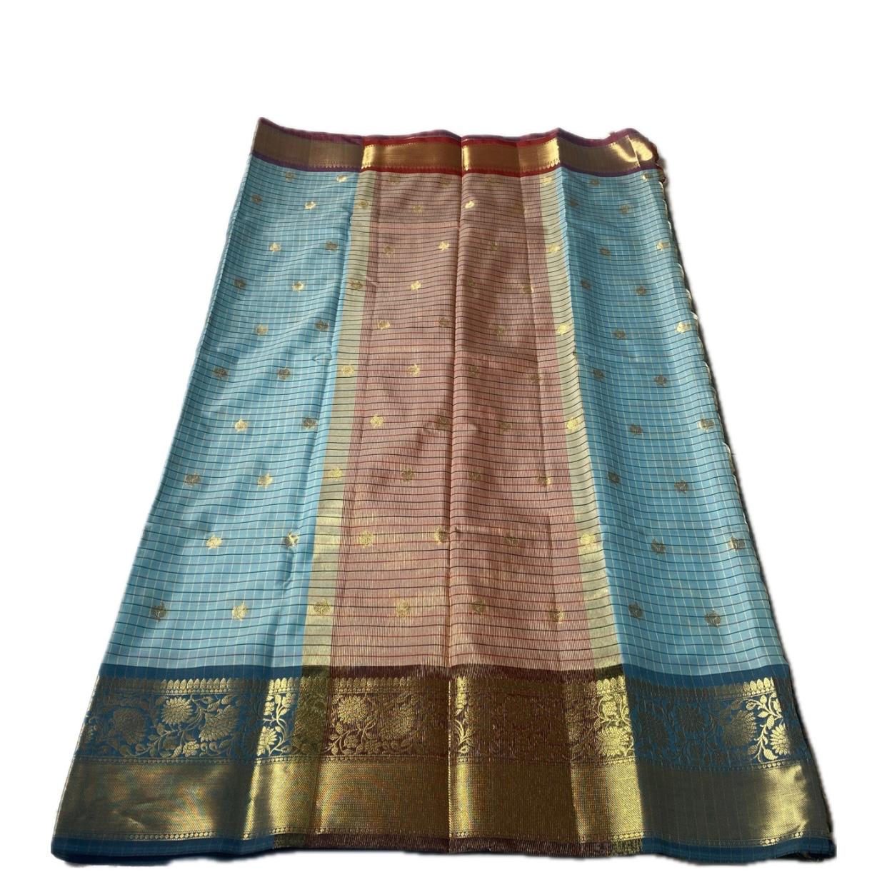 Yamuna Checks Saree with Tassels in Sky Blue