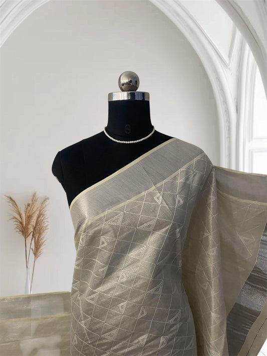 Malini Silver Kasavu Set Saree