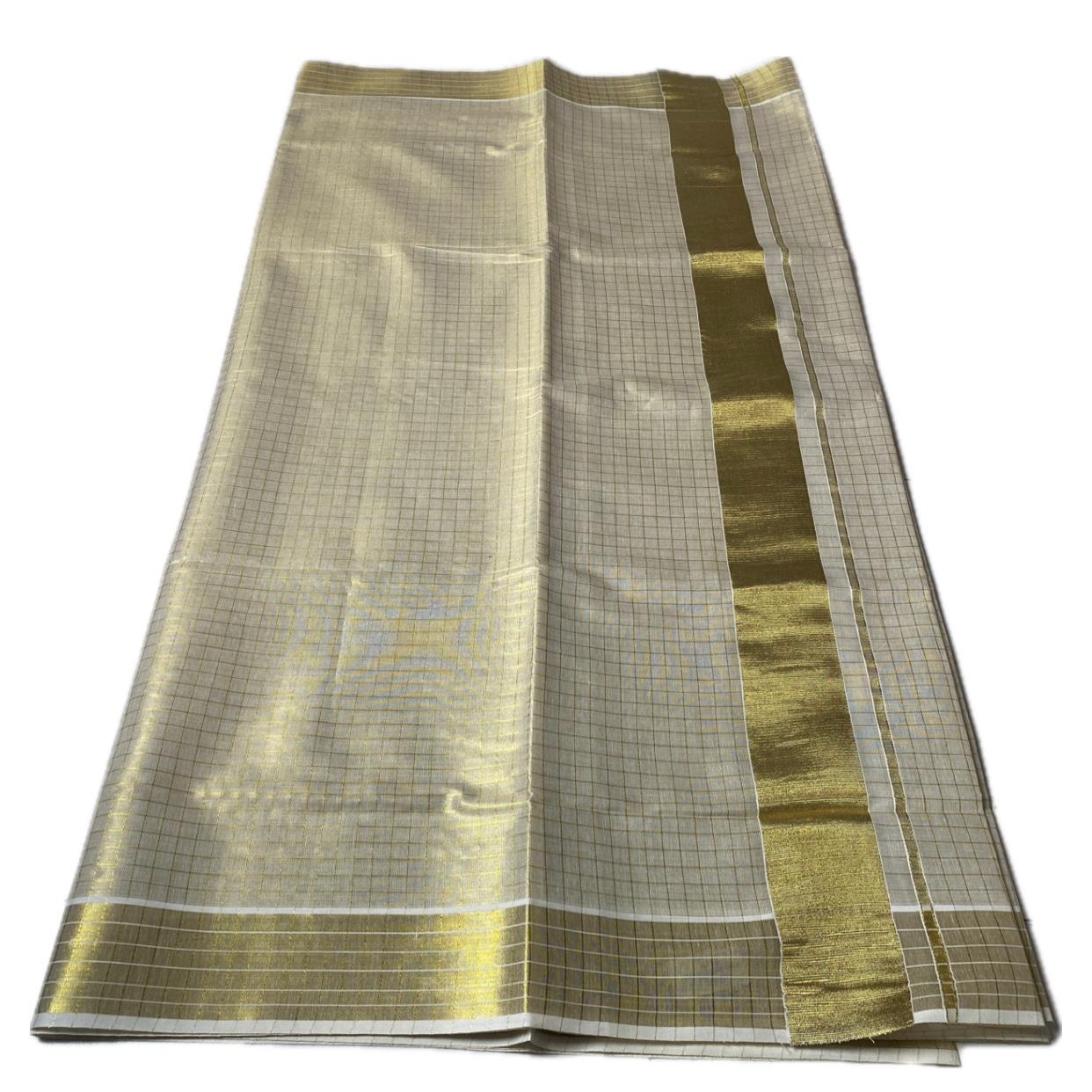 Malini Checks Golden Checks Kasavu Set Saree