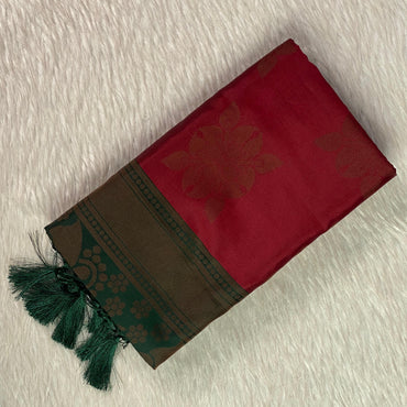 Theertha Soft Silk Saree Maroon with Green