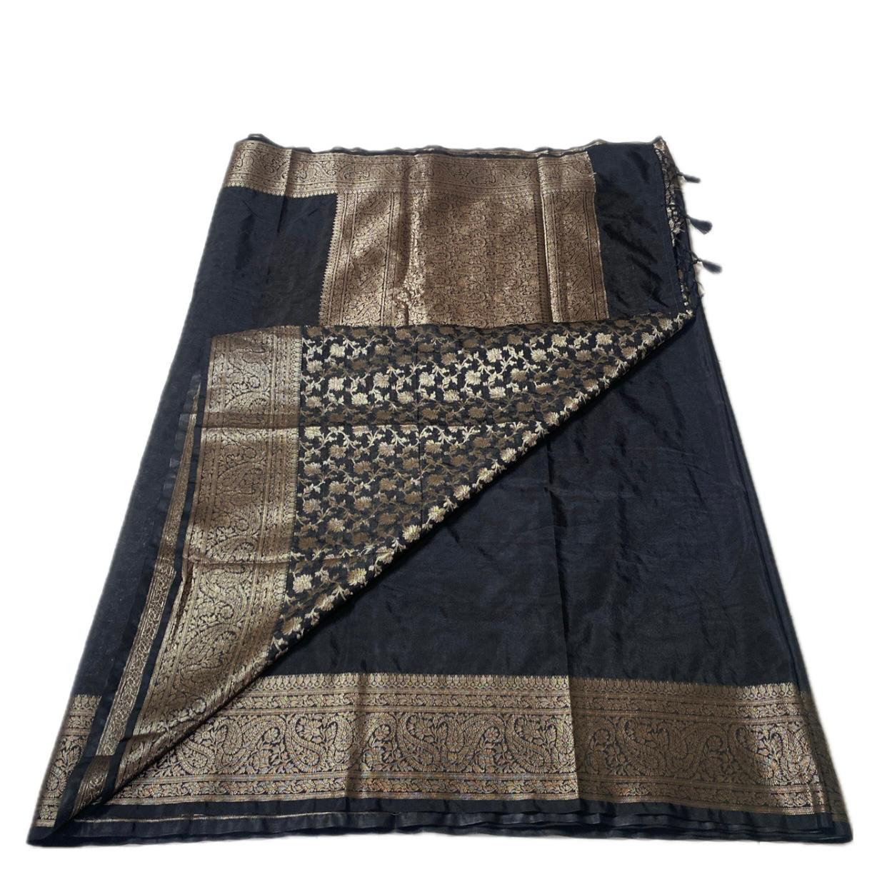 Devasena Banarasi Silk Saree – Black with Golden Border