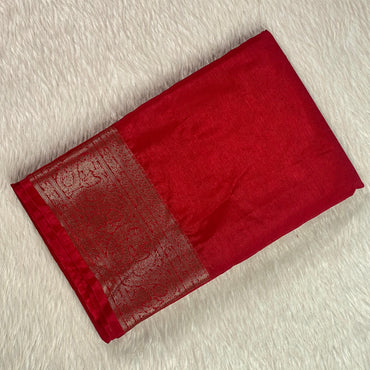 Devasena Banarasi Silk Saree – Red with Golden Border