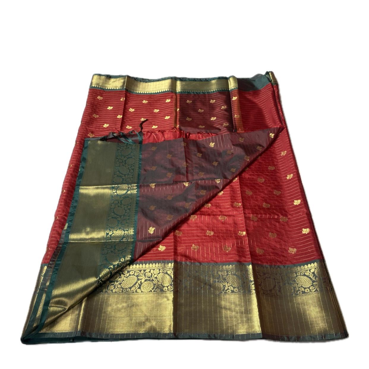 Kunkumam Chanderi Silk Checks Saree Red