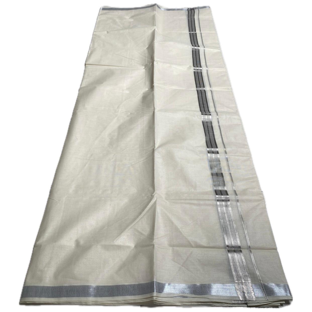 Premium Off-White Dhoti with Silver Border
