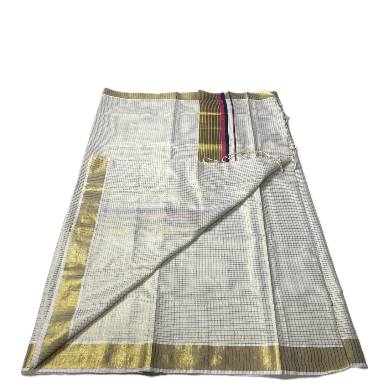 Thiruvonam Pink Border Kerala Kasavu Saree