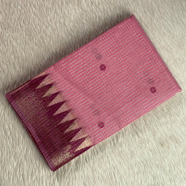 Kavya Checks Saree Pink with Maroon Border