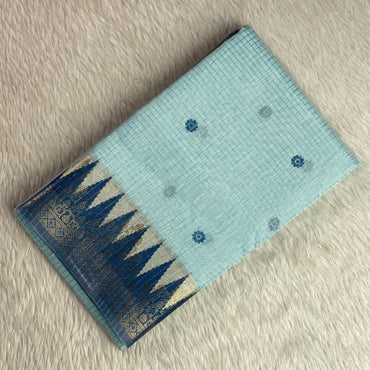 Kavya Checks Saree Sky Blue with Navy Blue Border