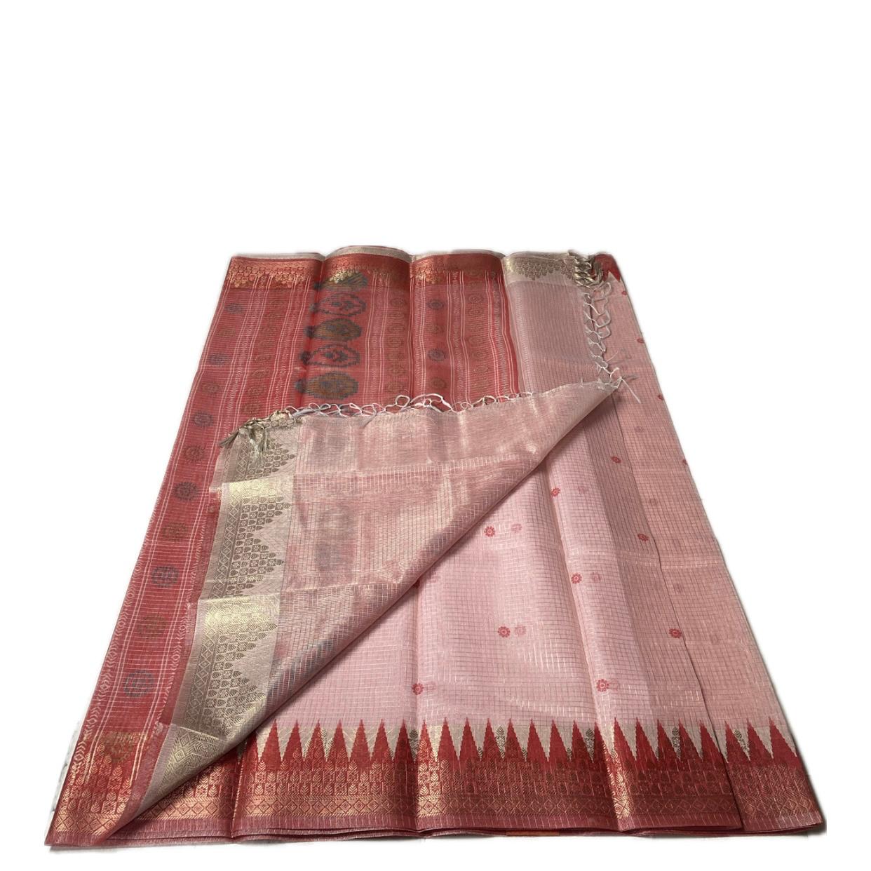 Kavya Checks Saree in Pink with Red Border
