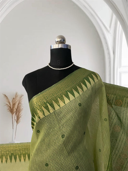 Kavya Checks Saree in Green with Dark Dreen Border