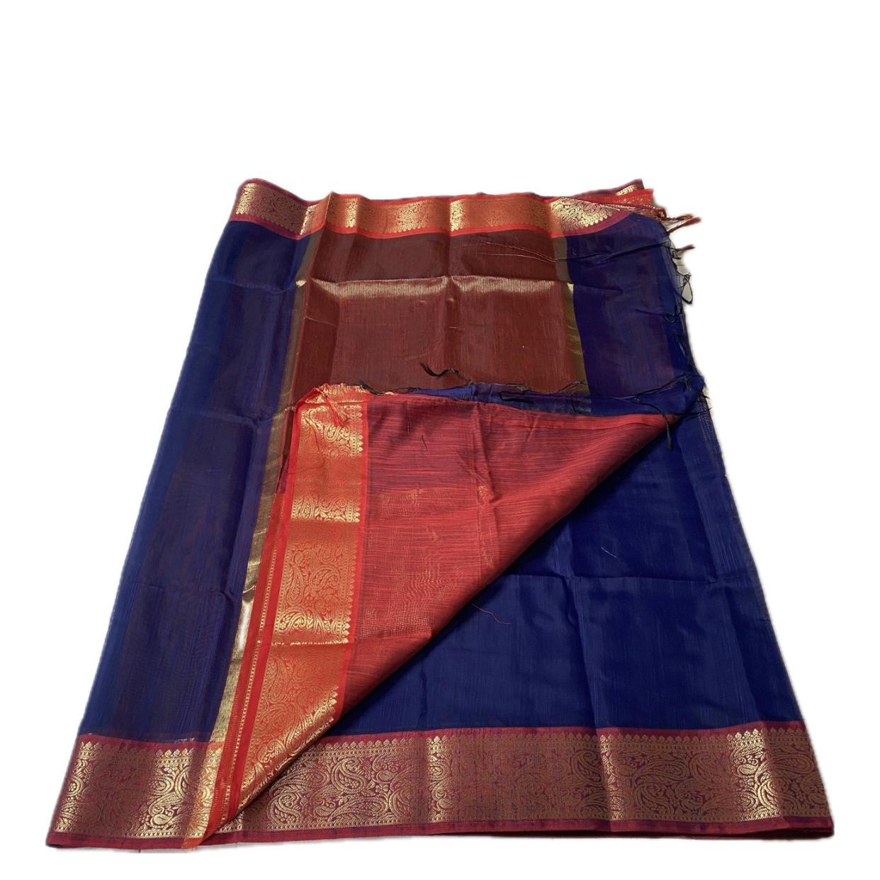 Janvi Semi Linen Saree with Kasavu Border Blue