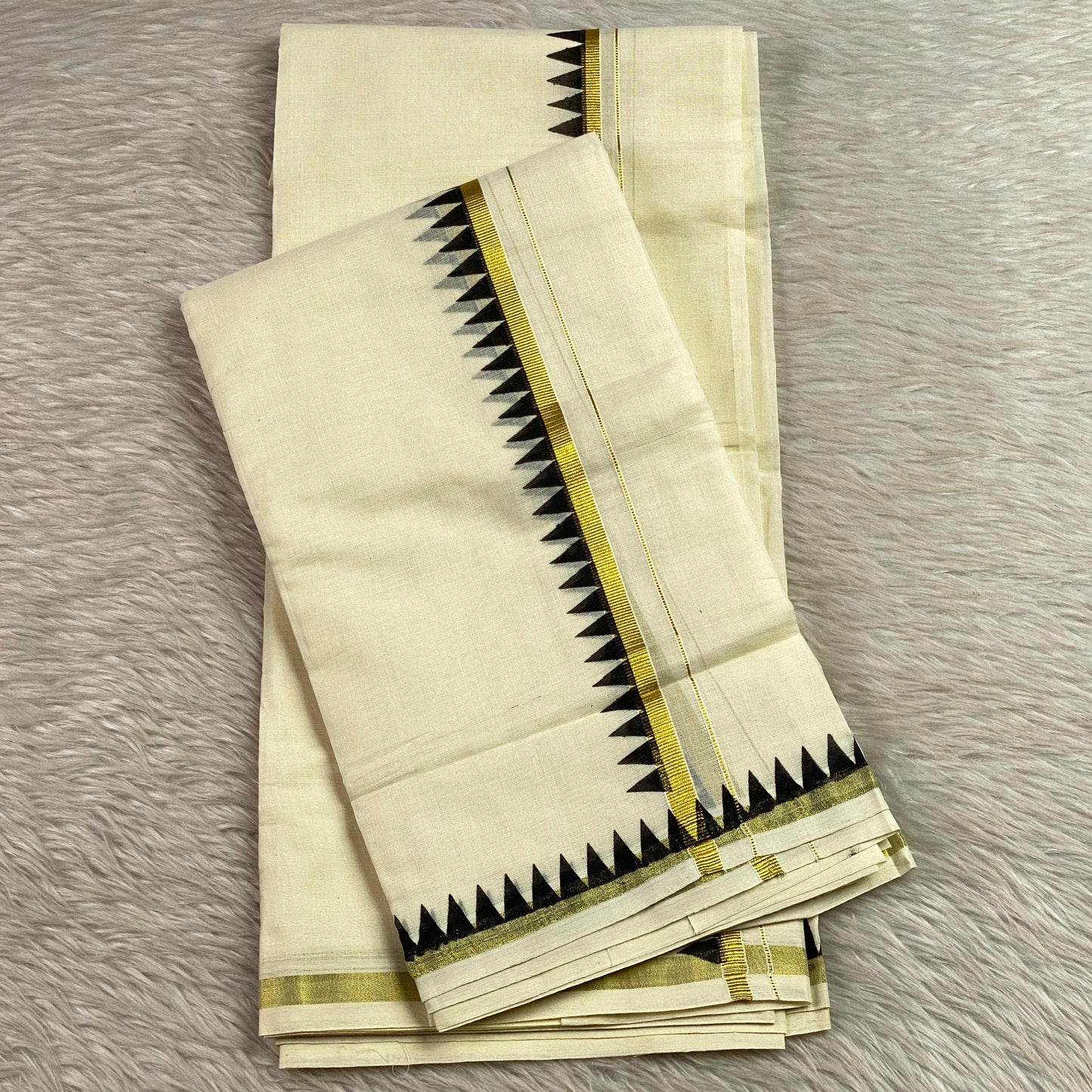 Thriketta Gold Edged Black Kara Temple Pattern Set Mundu (Dress Code)