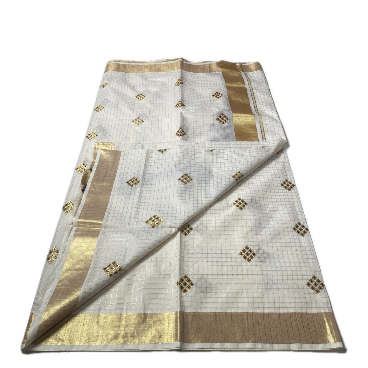 Meenam Maroon Kasavu Saree with Golden Checks Zari