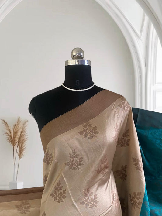 Theertha Soft Silk Saree Chikku with Green Border