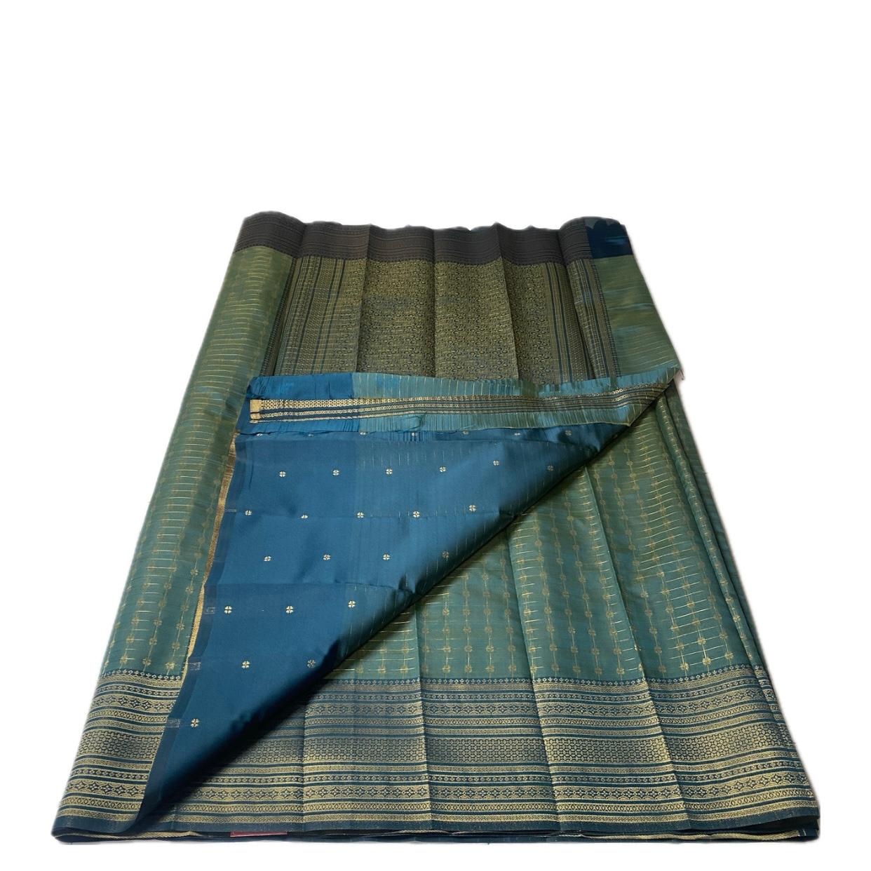 Zayna Peacock Blue with Golden Floral Kasavu