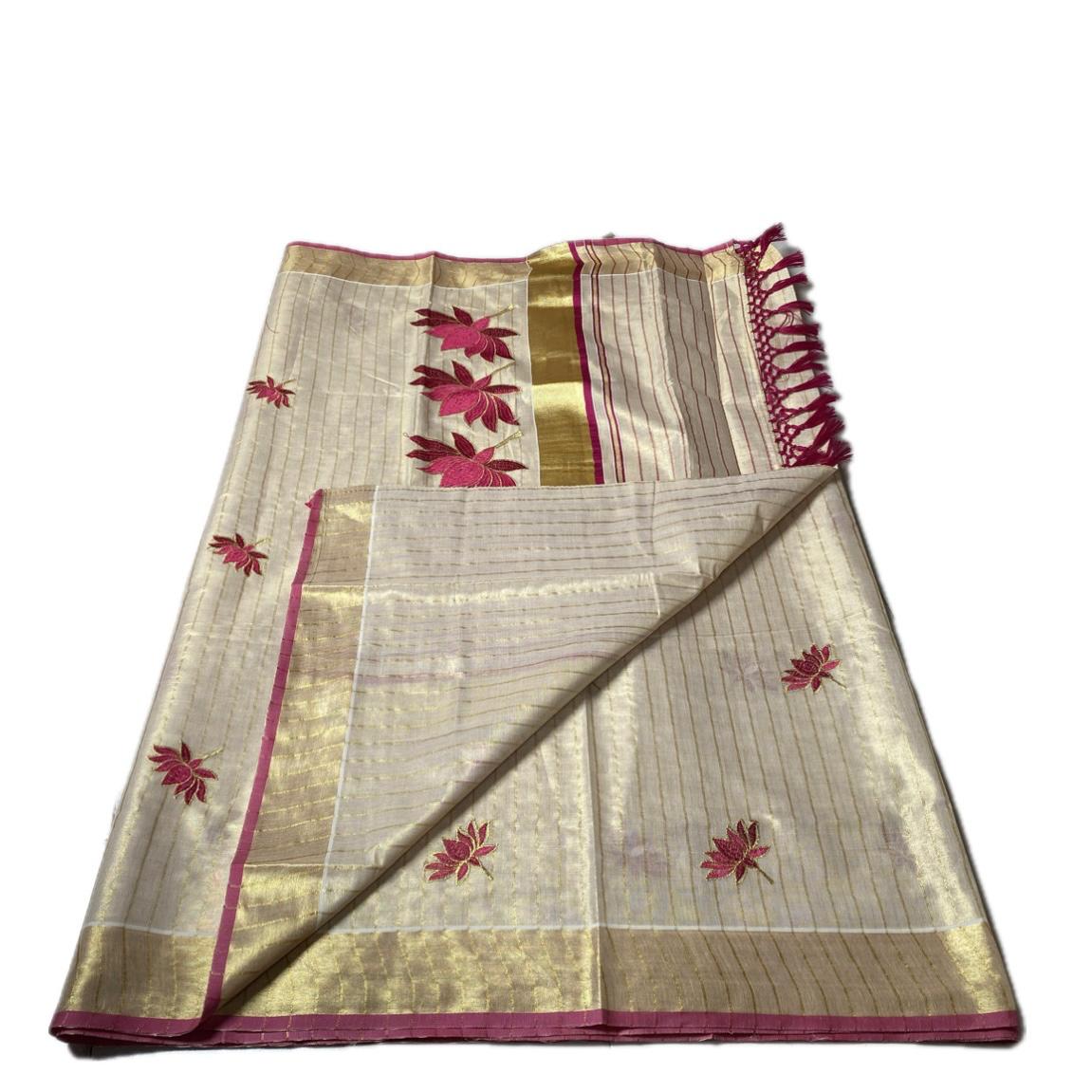 Padmapriya Lotus Kerala Tissue Saree Pink
