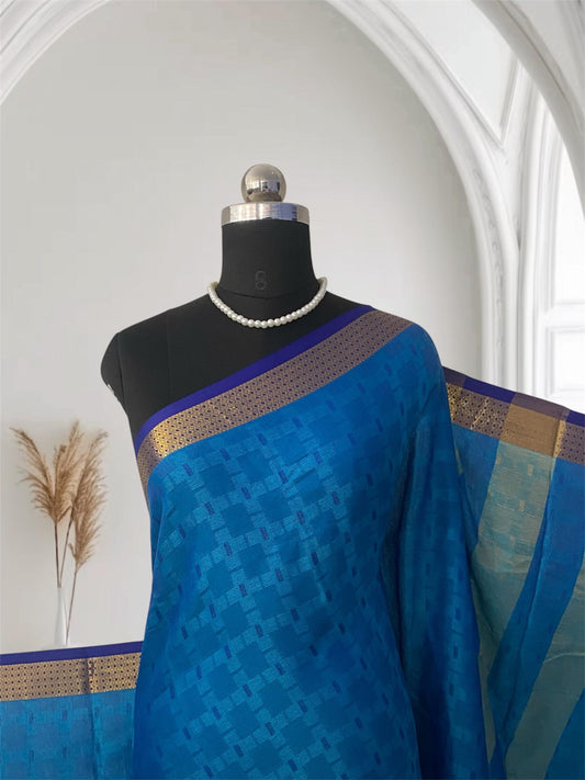 Veena Ocean Blue Cotton Saree