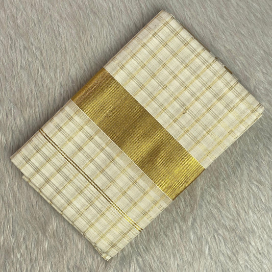 Vaibhavi Cotton Tissue Golden Checks Kasavu Set Mundu