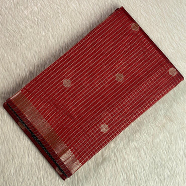 Chandana Red Checks with Butta Chanderi Silk Saree