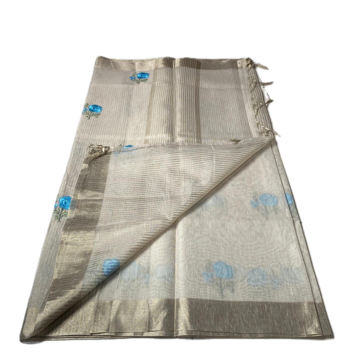 Megha blue Floral Tissue Linen Saree