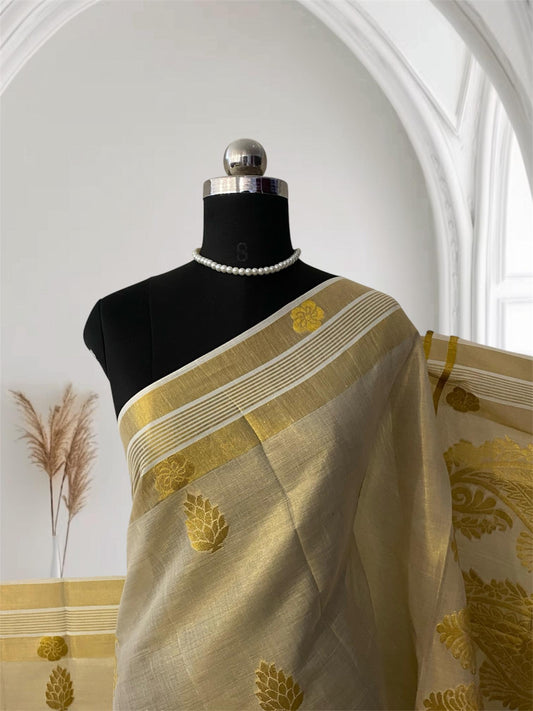 Rich Golden Brocade Kerala Saree