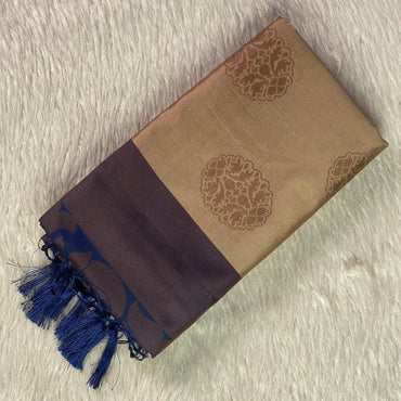 Theertha Soft Silk Saree Chikku with Navy Blue Border