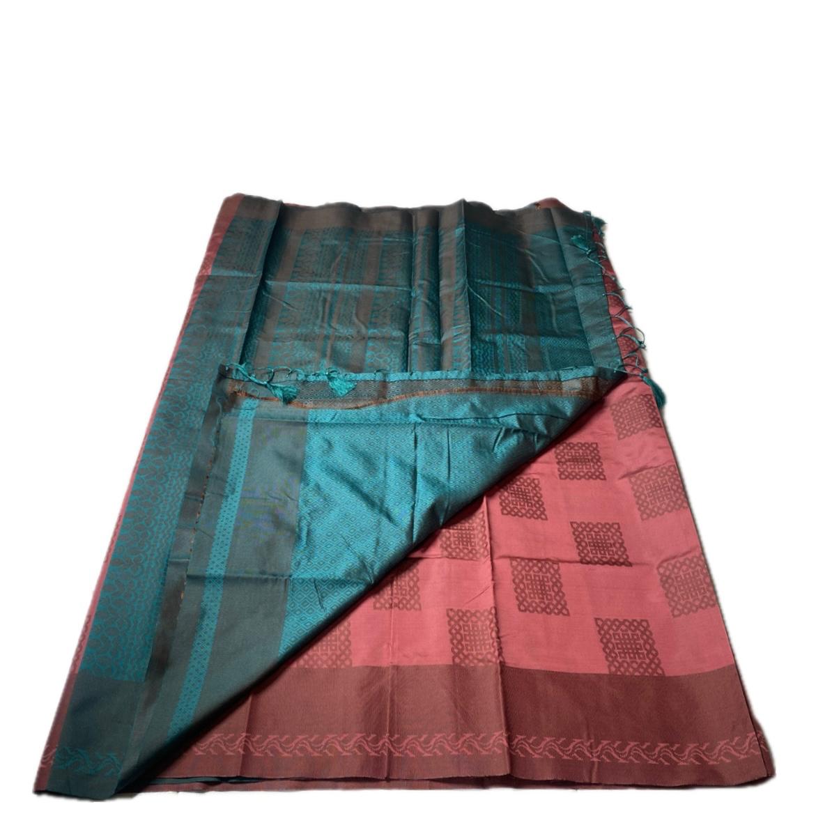 Theertha Soft Silk Saree Peach with Green Border(Dress Code)