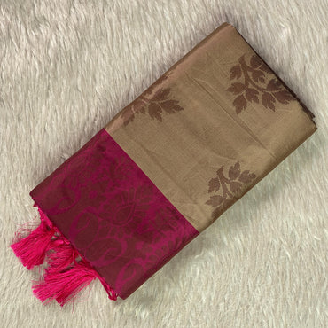 Theertha Soft Silk Saree in Chikku with Pink Border