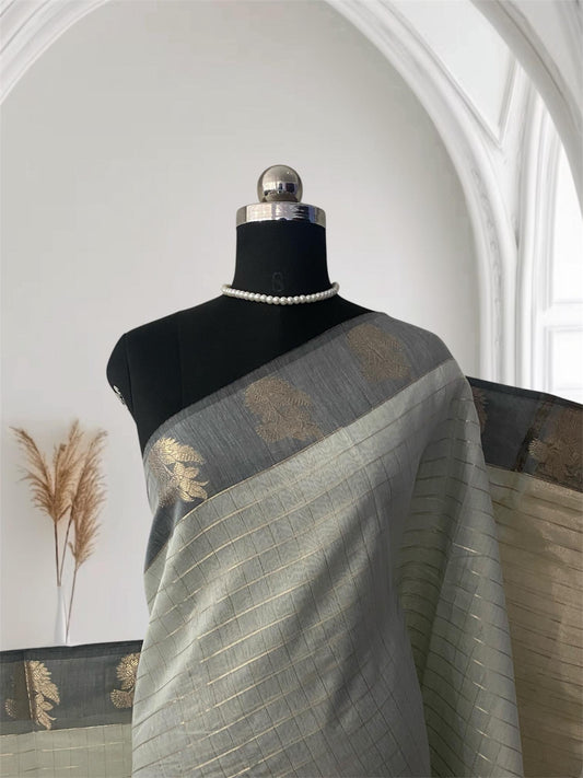 Lavanya Checks Silk Saree Grey (Dress Code)