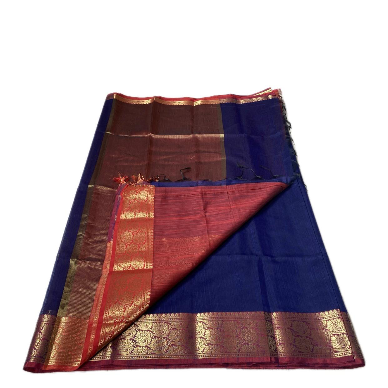 Janvi Semi Linen Saree with Kasavu Border Blue