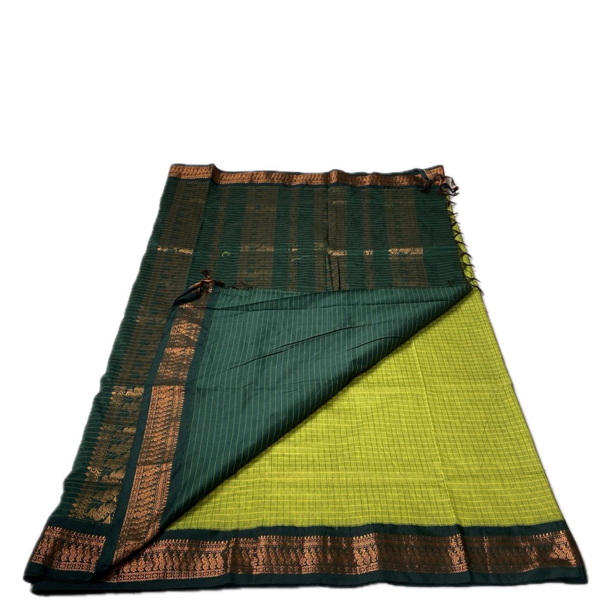 Kalyani Cotton Saree in Lime & Bottle Green Combination