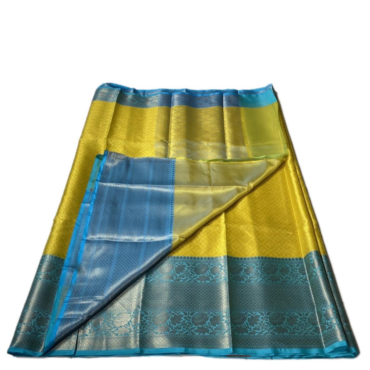 Devanshi – Premium Yellow Silk Saree with Rich Blue Zari Border