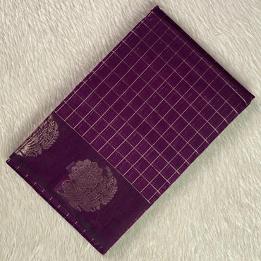 Vrinda Checks Silk Saree Purple (Dress Code)