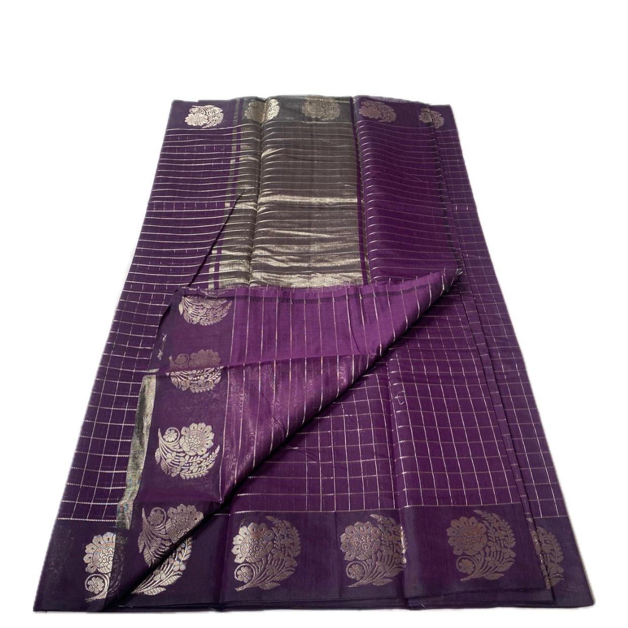 Vrinda Checks Silk Saree Purple (Dress Code)
