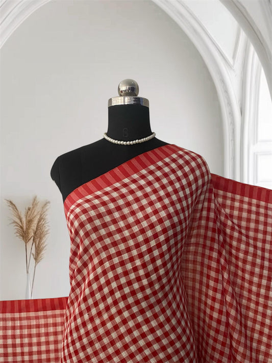 Soft Mul Cotton Checks Saree Red