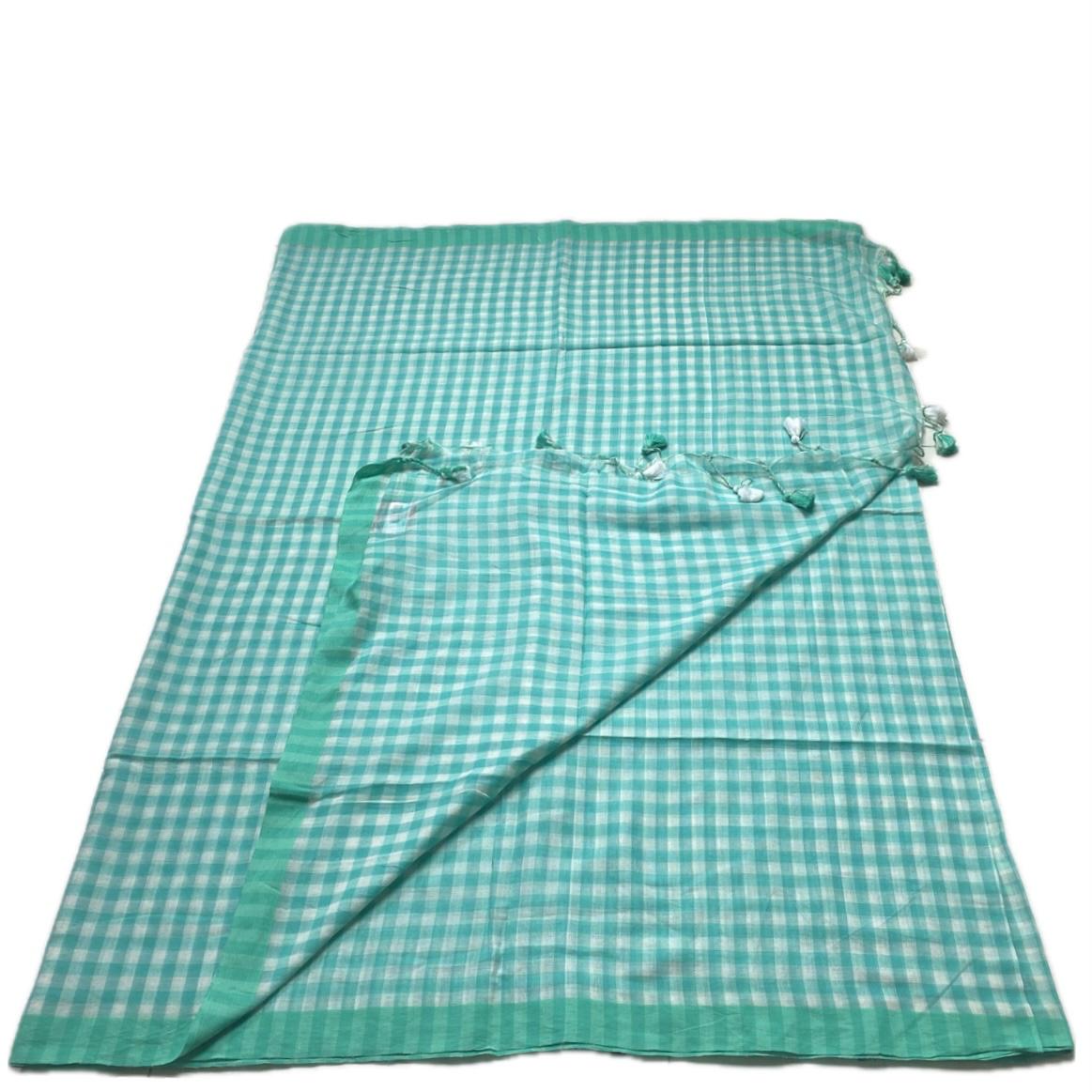 Soft Mul Cotton Checks Saree Green