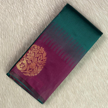 Kaveri Traditional Dual-Shade Silk Saree with Zari Border Peacock Blue