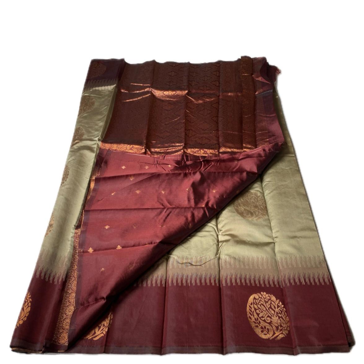 Kaveri Traditional Dual-Shade Silk Saree with Zari Border Chikku