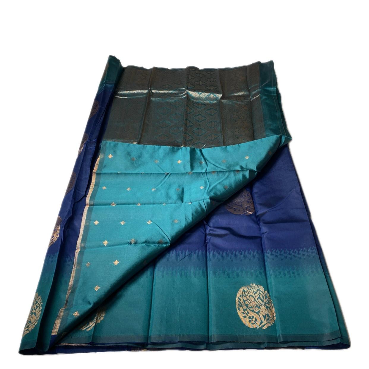 Kaveri Traditional Dual-Shade Silk Saree with Zari Border Blue