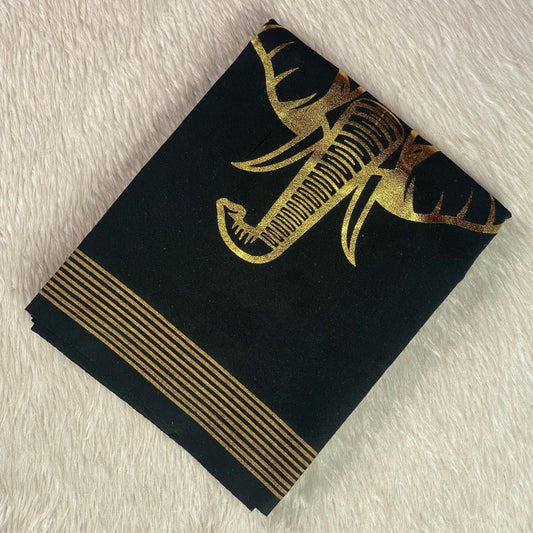 Elephant Golden Foil Printed Dhoti for Men