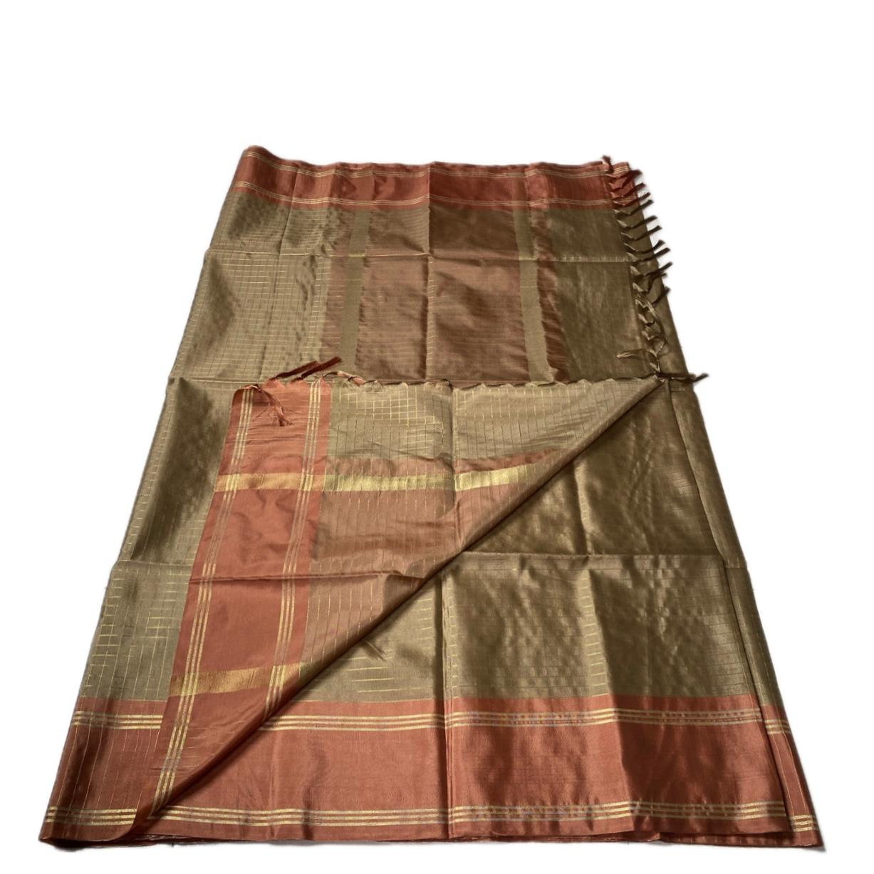 Moksha Semi Silk Checkerd Saree with Solid Border Mustard