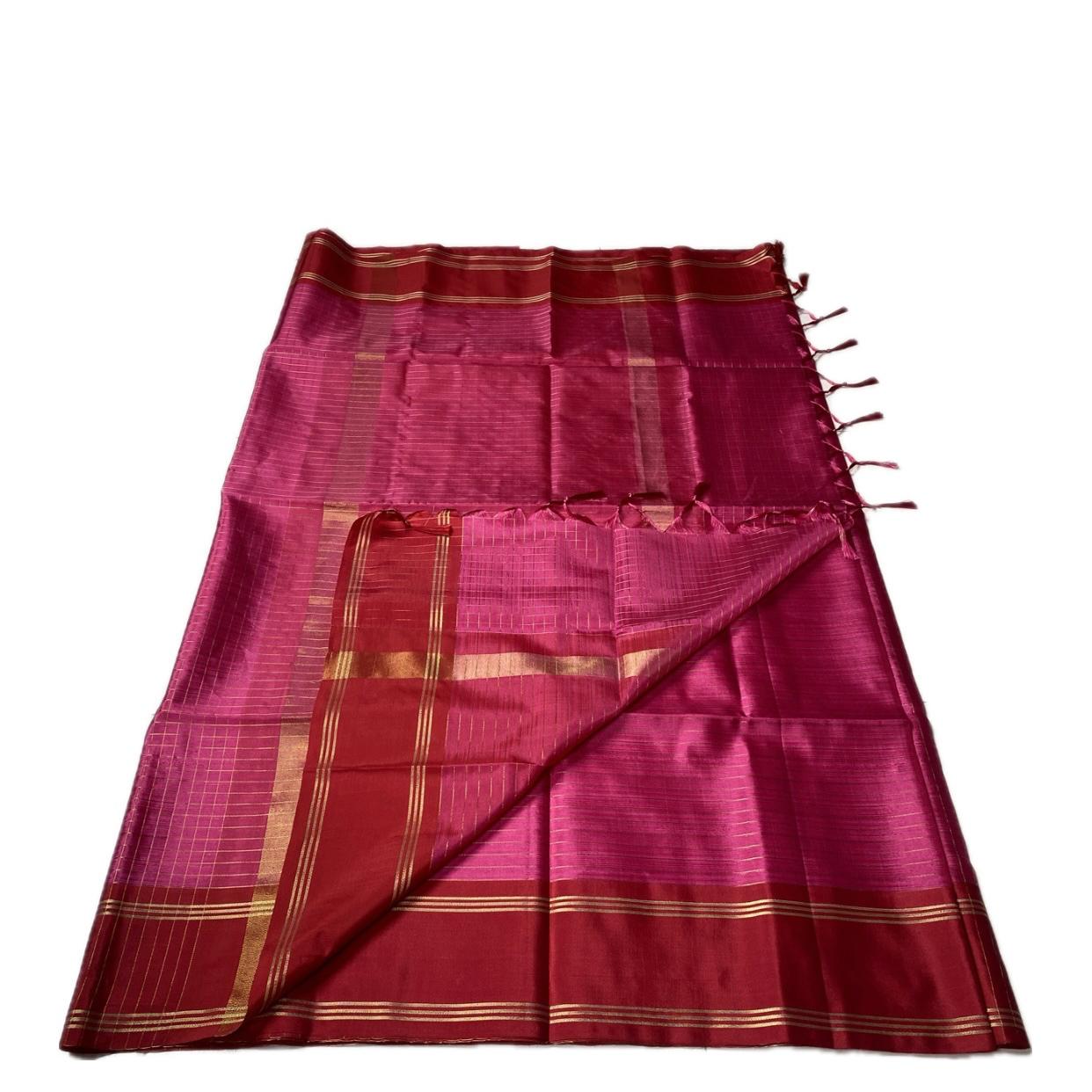 Moksha Semi Silk Checkerd Saree with Solid Border Pink