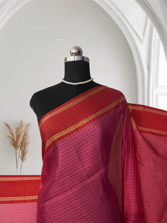 Moksha Semi Silk Checkerd Saree with Solid Border Pink