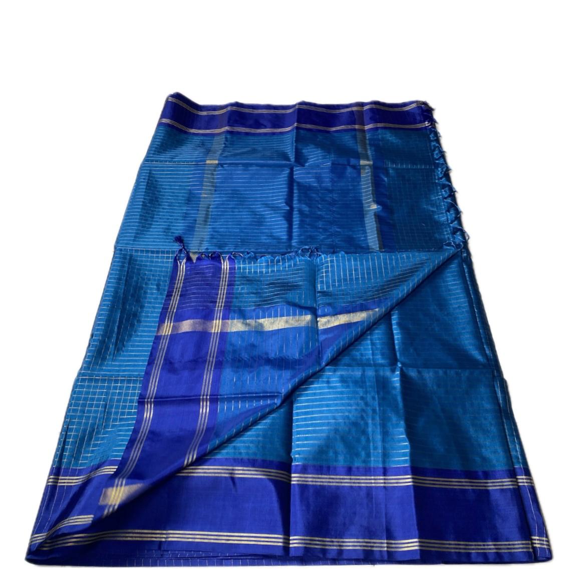 Moksha Semi Silk Checkerd Saree with Solid Border Blue