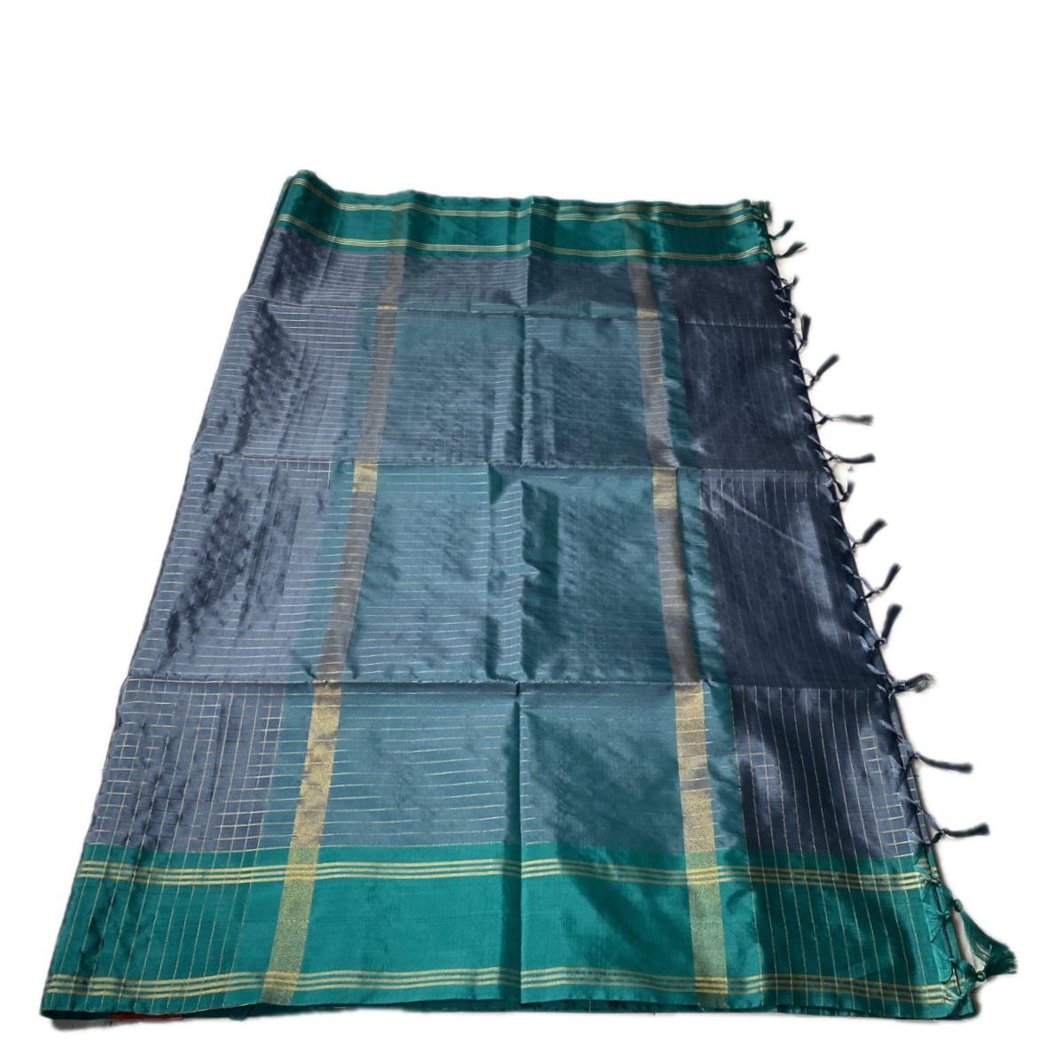 Moksha Semi Silk Checkerd Saree with Solid Border Grey