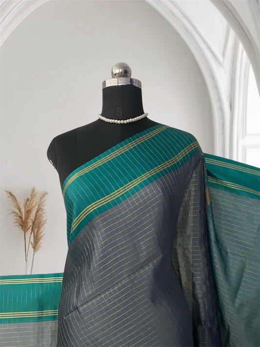 Moksha Semi Silk Checkerd Saree with Solid Border Grey