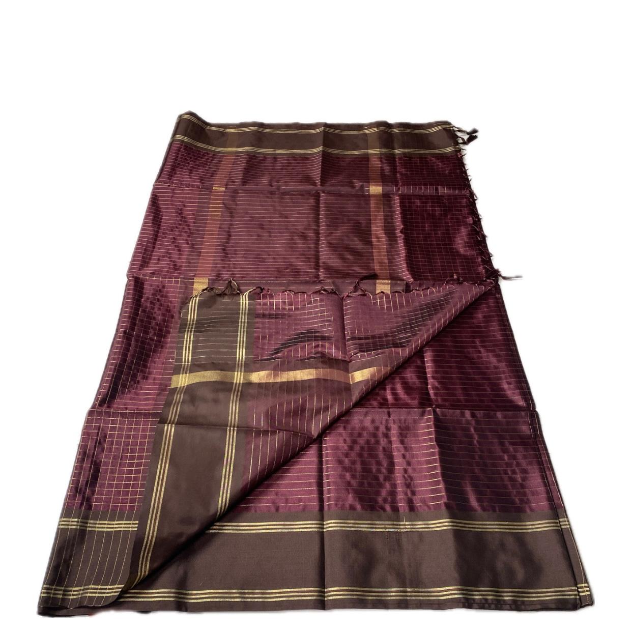Moksha Semi Silk Checkerd Saree with Solid Border Maroon